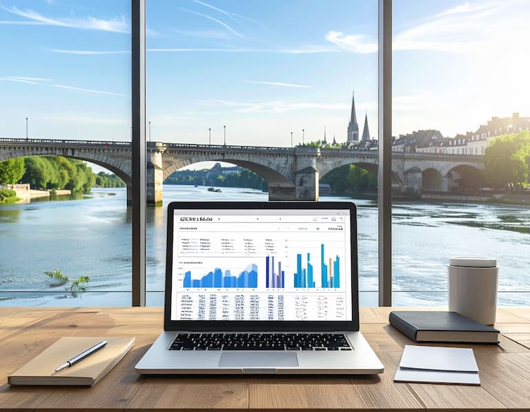 Bureau de prospection avec vue sur le patrimoine architectural de la région Centre-Val de Loire, Orléans